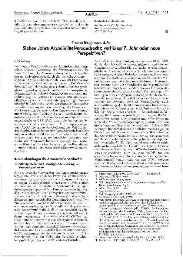 Vorschauseite 1: Sieben Jahre Arzneimittelversandrecht: verflixtes 7. Jahr oder neue Perspektiven?