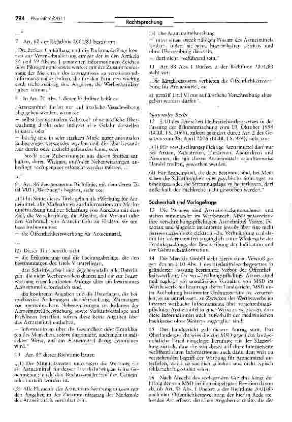 Vorschauseite 3: Veröffentlichung von Arzneimittel-Beipackzetteln im Internet keine unzulässige Werbung