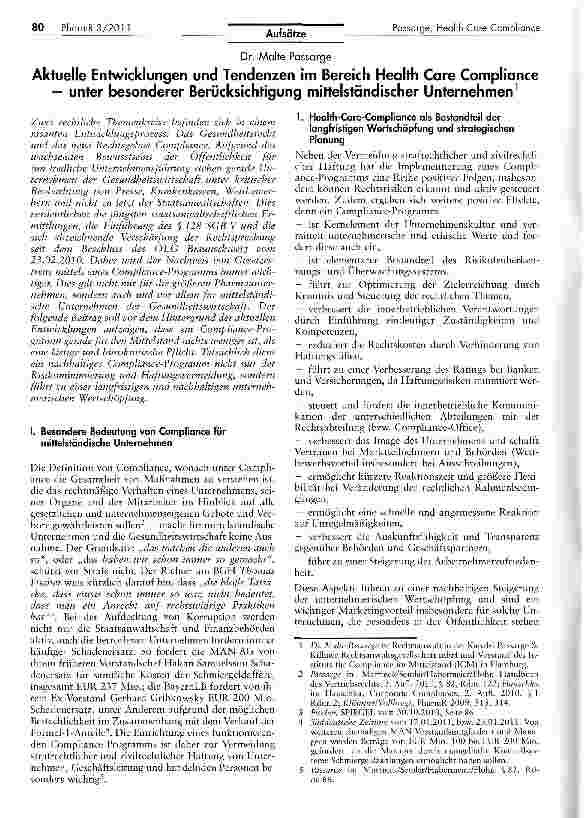Vorschauseite 1: Aktuelle Entwicklungen und Tendenzen im Bereich Health Care Compliance - unter besonderer Berücksichtigung mittelständischer Unternehmen