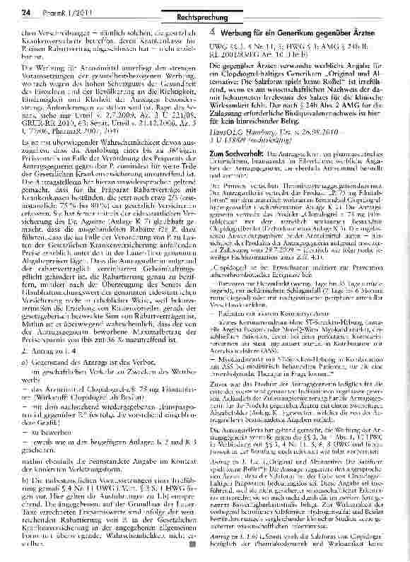 Vorschauseite 1: Werbung für ein Generikum gegenüber ÄrztenUWG §§ 3, 4 Nr. 11, 5; HWG § 3; AMG § 24b 11; RL2001/83/KG Art. 10 II lit b}