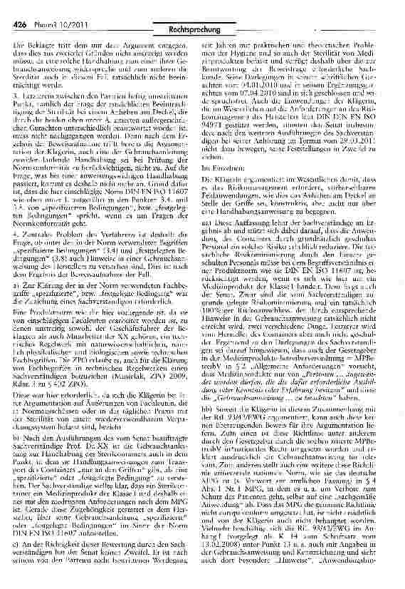 Vorschauseite 4: Werbung mit Normkonformität von Medizinprodukten — Hinweis auf Handhabungsrisiken in der Gebrauchsanweisung MPG §§ 3 Nr. 18, 6,7, 8