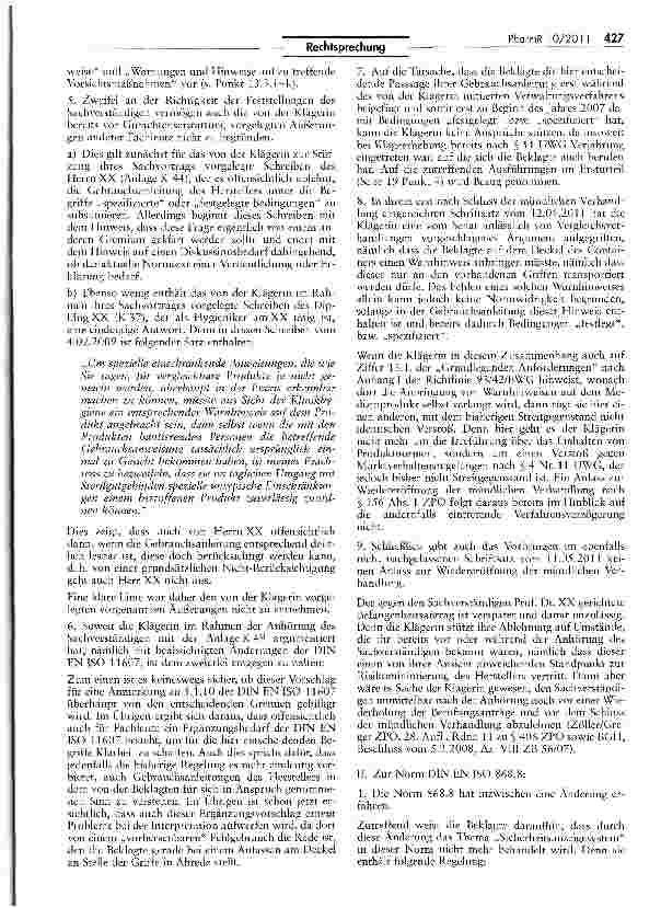 Vorschauseite 5: Werbung mit Normkonformität von Medizinprodukten — Hinweis auf Handhabungsrisiken in der Gebrauchsanweisung MPG §§ 3 Nr. 18, 6,7, 8