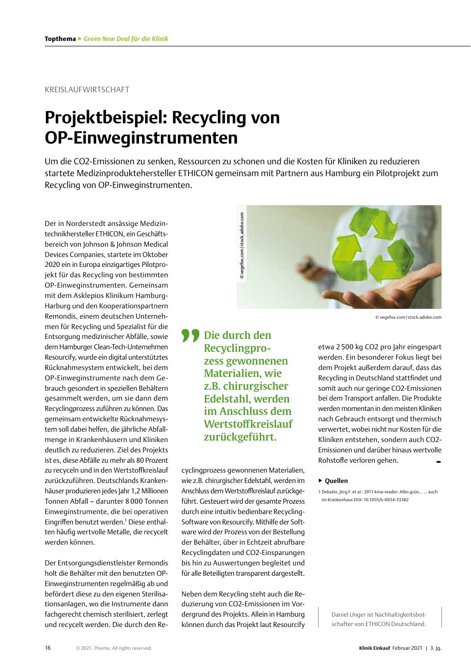 Vorschauseite 1: Kreislaufwirtschaft: Projektbeispiel: Recycling von OP-Einweginstrumenten