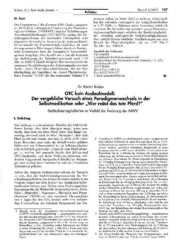 Vorschauseite 1: OTC kein Auslaufmodell: Der vergebliche Versuch eines Paradigmenwechsels in der Selbstmedikation oder „Wer reitet das tote Pferd?