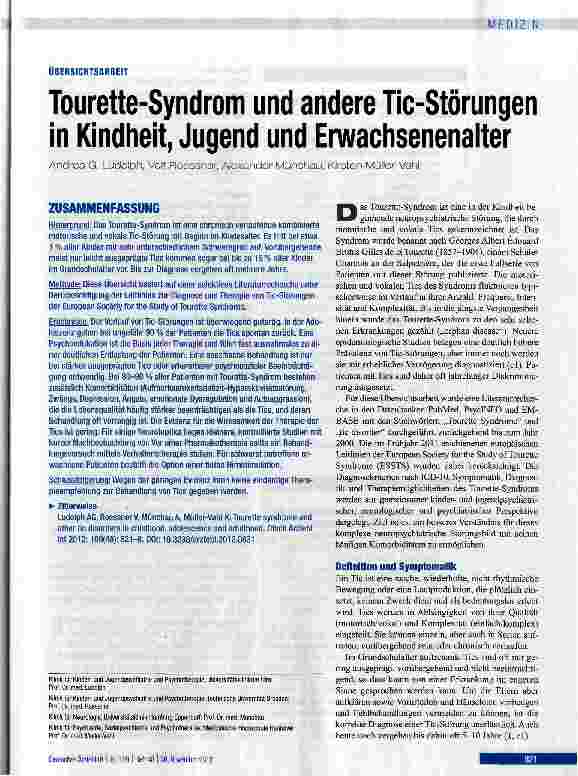 Vorschauseite 1: Tourette-Syndrom und andere Tic-Störungen in Kindheit, Jugend und Erwachsenenalter