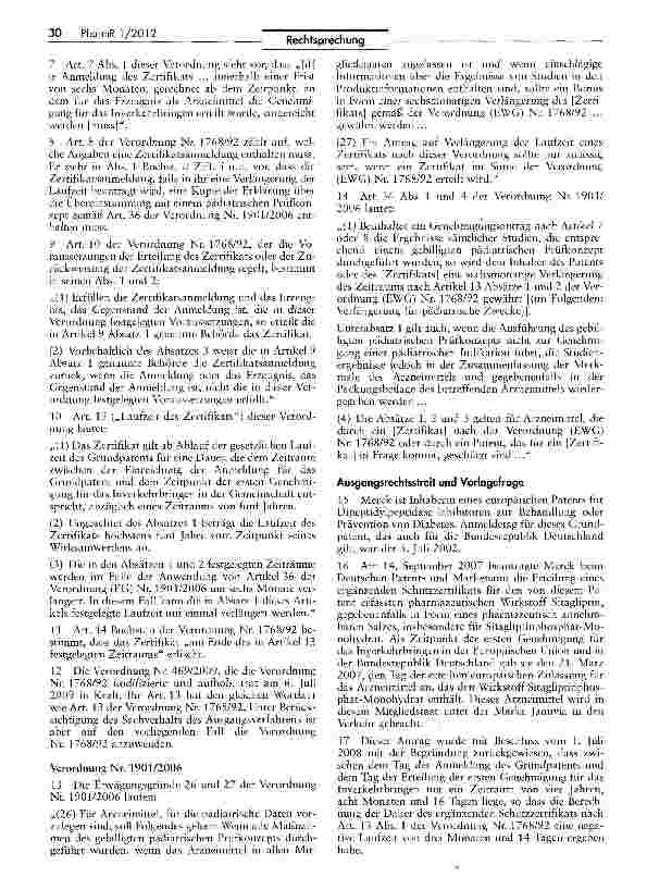 Vorschauseite 2: Ergänzende Schutzzertifikate dürfen auch mit einer „negativen Laufzeit erteilt werdenVO (F.WG) 1768/92 Art. 13; VO (EG) Nr. 1901/2006 Art. 36