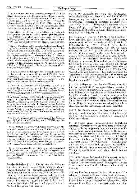 Vorschauseite 2: Mitnahme von Betriebsgeheimnissen (MOVICOL) UWG § 17 II