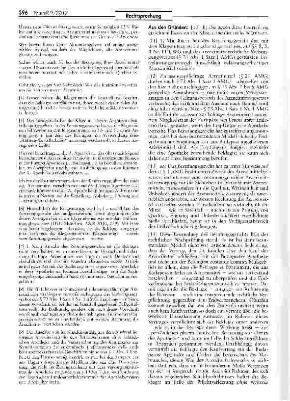 Vorschauseite 2: Zulässige Gewährung von Rabatten auf preisgebundene und verschreibungspflichtige Arzneimittel UWG § 4 Nr, 11; AMG § 73 II Nr. 1