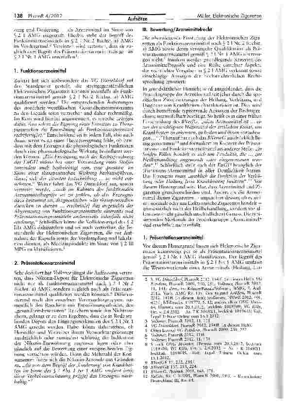Vorschauseite 2: Elektronische Zigaretten — Arzneimittel und Gegenstand des Nichtraucherschutzrechts?