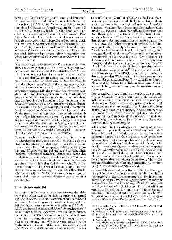 Vorschauseite 3: Elektronische Zigaretten — Arzneimittel und Gegenstand des Nichtraucherschutzrechts?