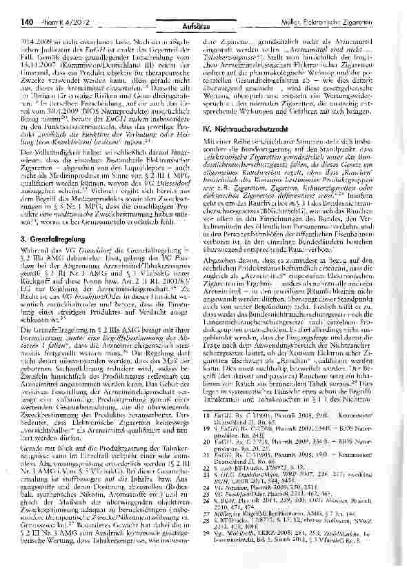 Vorschauseite 4: Elektronische Zigaretten — Arzneimittel und Gegenstand des Nichtraucherschutzrechts?
