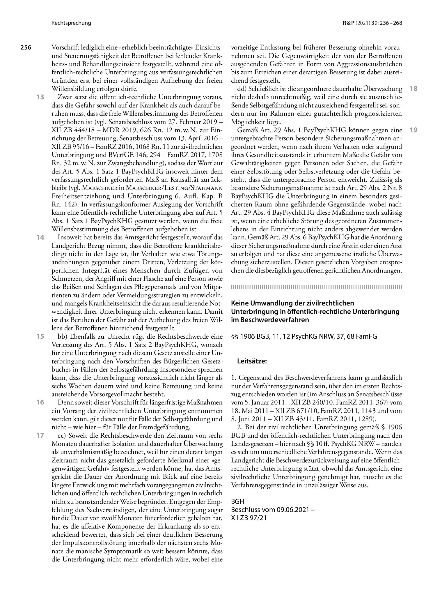 Vorschauseite 1: Keine Umwandlung der zivilrechtlichen Unterbringung in öffentlich-rechtliche Unterbringung im Beschwerdeverfahren