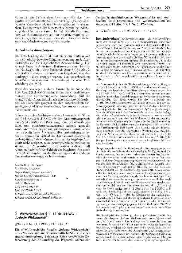 Vorschauseite 1: Werbeverbot des § 11 I 1 Nr. 2 HWG -„belegte Wirksamkeit UWG § 4 Nr. 11; HWG § 11 I 1 Nr. 2