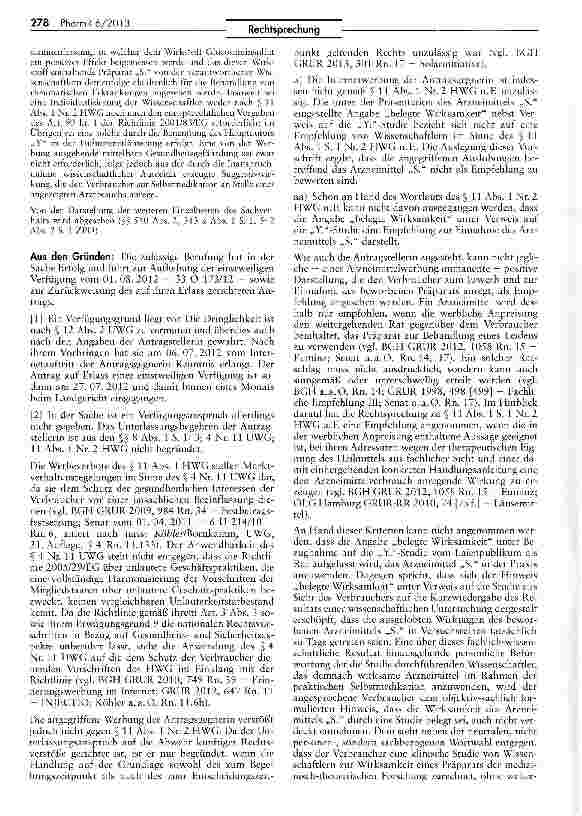 Vorschauseite 2: Werbeverbot des § 11 I 1 Nr. 2 HWG -„belegte Wirksamkeit UWG § 4 Nr. 11; HWG § 11 I 1 Nr. 2