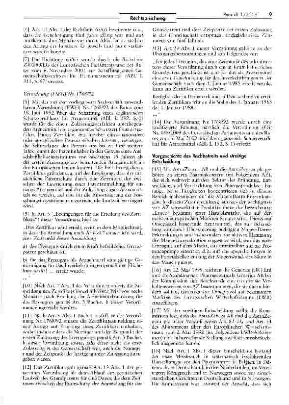Vorschauseite 2: Missbrauch einer beherrschenden Stellung: Täuschung zur Wahrung des Monopols auf dem Arzneimittelmarkt rechtswidrig RL 65/65/EWG; VO EWG Nr. 1768/92
