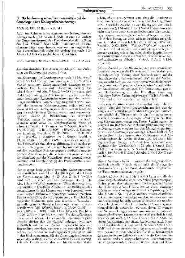 Vorschauseite 1: Nachzulassung eines Tierarzneimittels auf der Grundlage eines bibliografischen Antrags