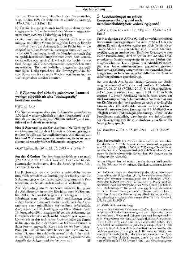 Vorschauseite 1: Rabattzahlungen an private Krankenversicherung sind nach Arzneimittelrabattgesetz verfassungsgemäß SGB V § 130a; GG Art. 12 1, 5 IV, 20 I; AMRabG § 1 Satz 3