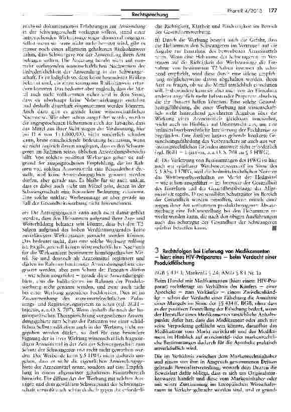 Vorschauseite 1: Rechtsfolgen bei Lieferung von Medikamenten — hier: eines HIV-Präparates — beim Verdacht einer Produktfälschung BGB § 434 I; MarkcnG § 24; AMG § 8 I Nr. la