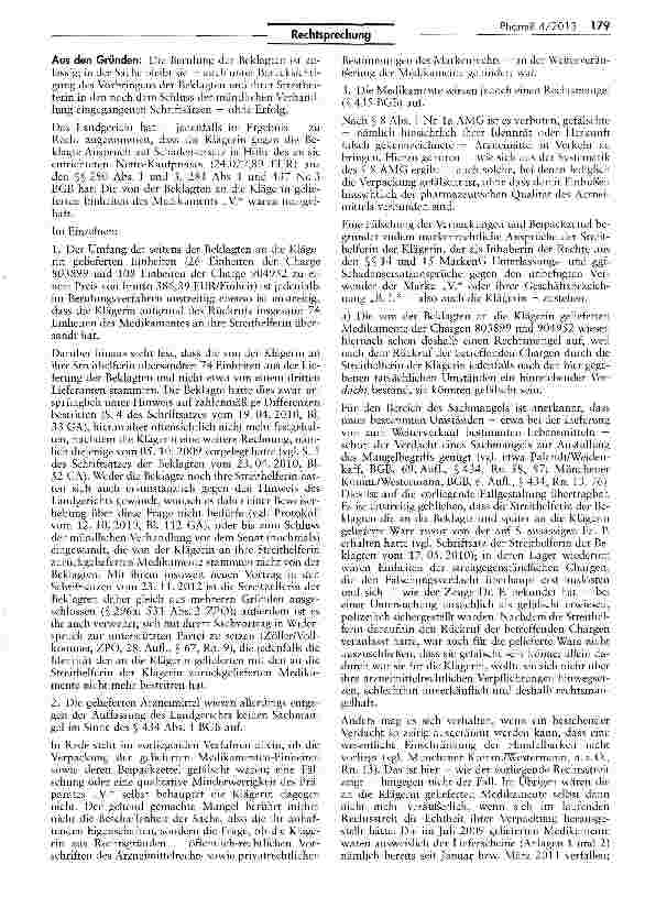 Vorschauseite 3: Rechtsfolgen bei Lieferung von Medikamenten — hier: eines HIV-Präparates — beim Verdacht einer Produktfälschung BGB § 434 I; MarkcnG § 24; AMG § 8 I Nr. la