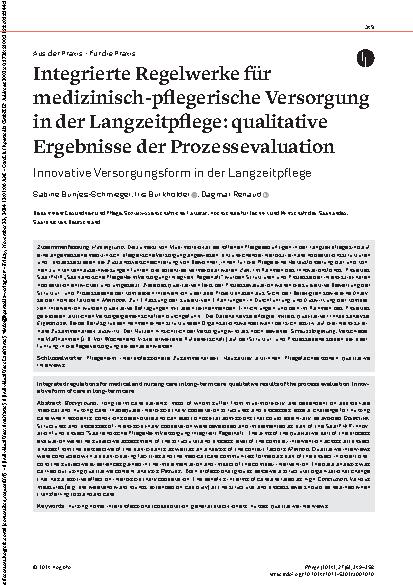 Vorschauseite 1: Integrierte Regelwerke für medizinisch-pflegerische Versorgung in der Langzeitpflege: qualitative Ergebnisse der Prozessevaluation
