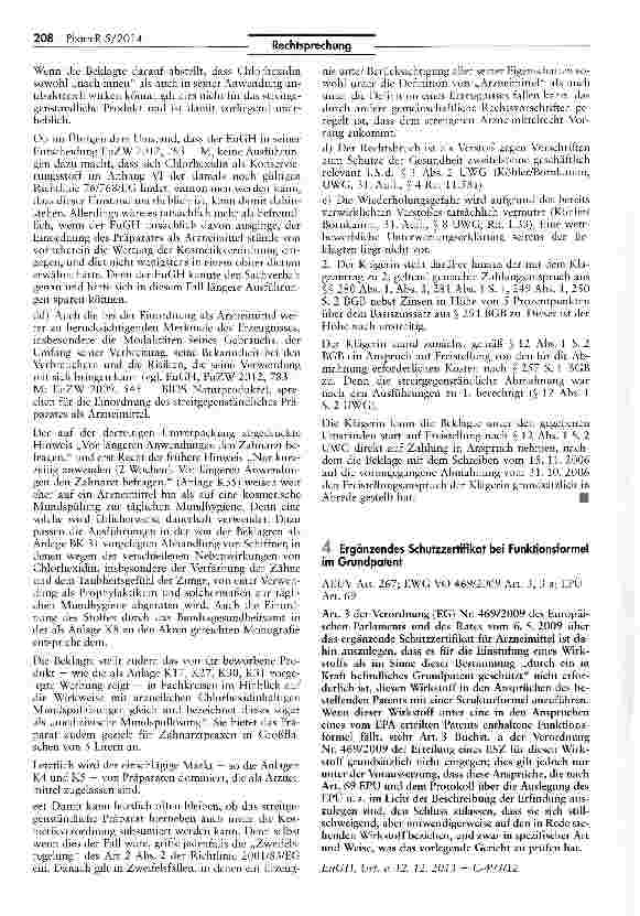Vorschauseite 1: Ergänzendes Schutzzertifikat bei Funktionsformel im Grundpatent AEUV Art. 267; EWG VO 469/2009 Art. 3, 3 a; EPÜ Art. 69