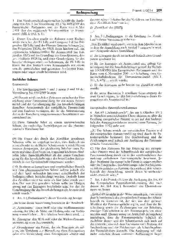 Vorschauseite 2: Ergänzendes Schutzzertifikat bei Funktionsformel im Grundpatent AEUV Art. 267; EWG VO 469/2009 Art. 3, 3 a; EPÜ Art. 69