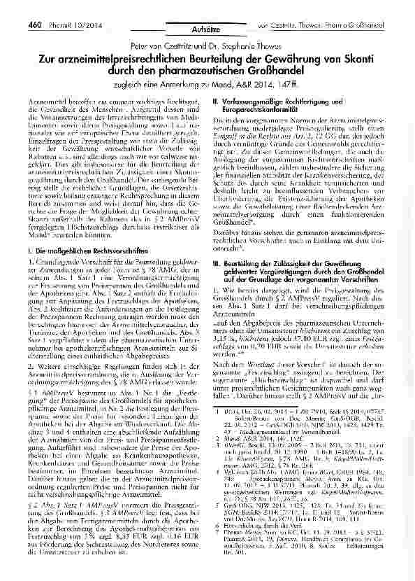 Vorschauseite 1: Zur arzneimittelpreisrechtlichen Beurteilung der Gewährung von Skonti durch den pharmazeutischen Großhandel