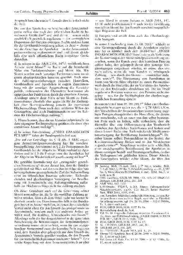 Vorschauseite 4: Zur arzneimittelpreisrechtlichen Beurteilung der Gewährung von Skonti durch den pharmazeutischen Großhandel