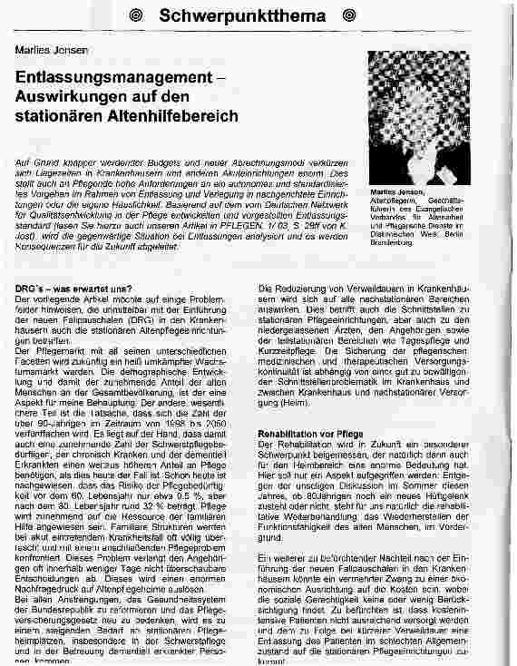Vorschauseite 1: Entlassungsmanagement -Auswirkungen auf den stationären Altenhilfebereich