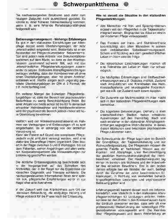 Vorschauseite 2: Entlassungsmanagement -Auswirkungen auf den stationären Altenhilfebereich