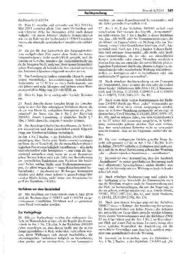 Vorschauseite 3: Cannabis-Ersatz-Kräutermischungen sind keine Arzneimittel 5 I und §4 XVII; REAMG § 95 I 1 i.V. mit AMG 2001/83/EG Art. 1 Nr. 2