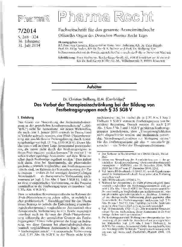 Vorschauseite 1: Das Verbot der Therapieeinschränkung bei der Bildung von Festbetragsgruppen nach § 35 SGB V
