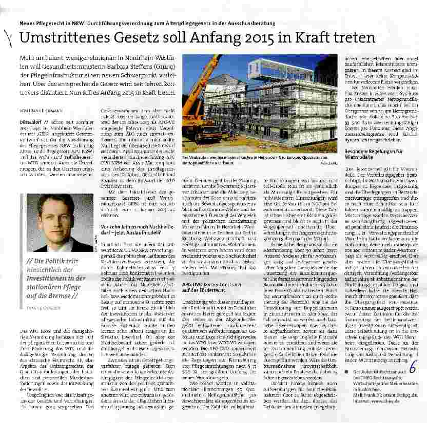 Vorschauseite 1: Umstrittenes Gesetz soll Anfang 2015 in Kraft treten