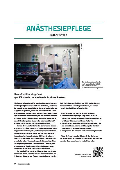 Vorschauseite 1: Anästhesiepflege Nachrichten