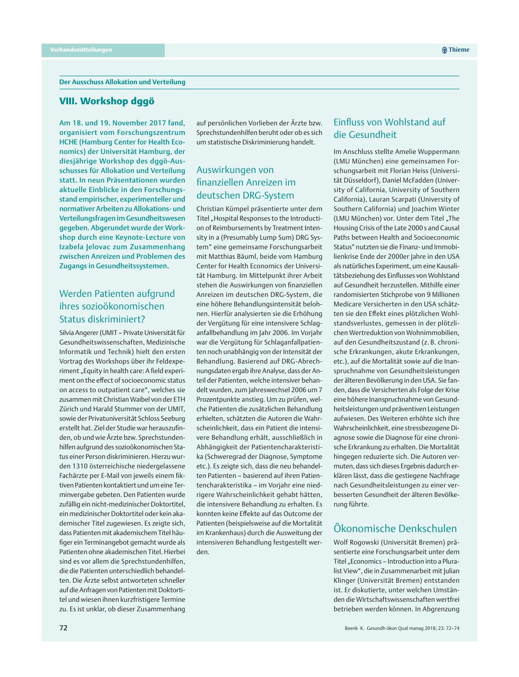 Vorschauseite 1: Der Ausschuss Allokation und Verteilung – VIII. Workshop dggö