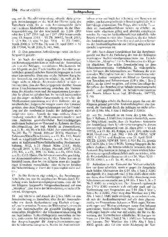 Vorschauseite 4: Zum Schadensersatzanspruch wegen Nebenwirkungen eines Arzneimittels AMG S$ 84 II 1, 84a; ProdHaftG § 15; RL 85/374/ EWG Art. 7