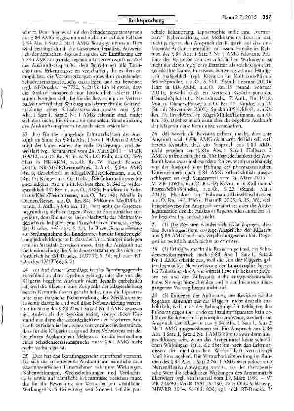 Vorschauseite 5: Zum Schadensersatzanspruch wegen Nebenwirkungen eines Arzneimittels AMG S$ 84 II 1, 84a; ProdHaftG § 15; RL 85/374/ EWG Art. 7
