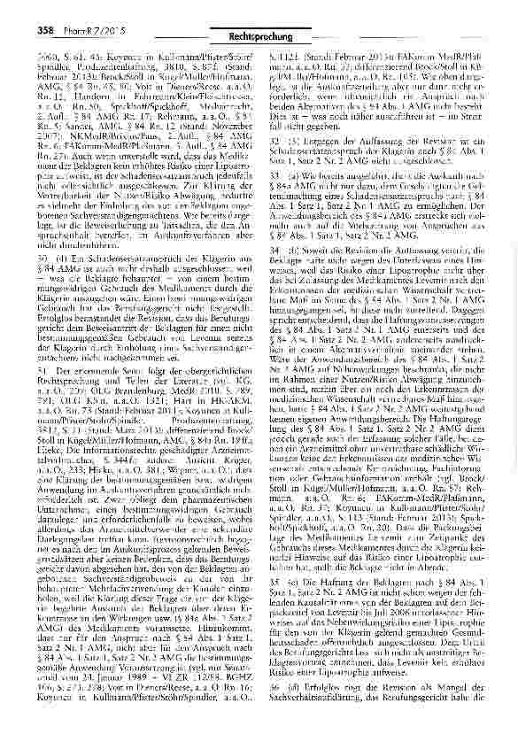 Vorschauseite 6: Zum Schadensersatzanspruch wegen Nebenwirkungen eines Arzneimittels AMG S$ 84 II 1, 84a; ProdHaftG § 15; RL 85/374/ EWG Art. 7