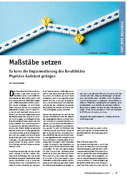 Vorschauseite 1: Maßstäbe setzen: So kann die Implementierung des Berufsbildes Physician Assistant gelingen.