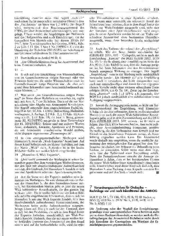 Vorschauseite 2: Heilmittelwerbung: Empfehlung durch eine i Gesundheitswesen tätige Person