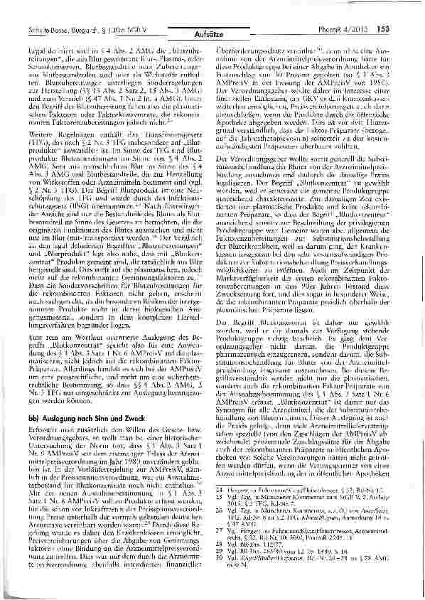 Vorschauseite 5: Zur Frage der Herstellerabschlagspflichtigkeit plasmatischer und rekombinanter Faktor-Präparate zur Behandlung der Bluterkrankheit nach § 130a SGBV