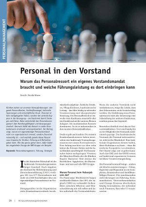 Vorschauseite 1: Personal in den Vorstand Warum das Personalressort ein eigenes Vorstandsmandat braucht und welche Führungsleistung es dort einbringen kann