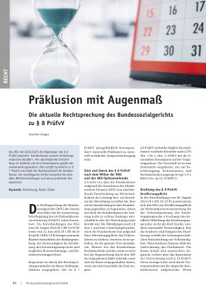 Vorschauseite 1: Präklusion mit Augenmaß Die aktuelle Rechtsprechung des Bundessozialgerichts zu § 8 PrüfvV