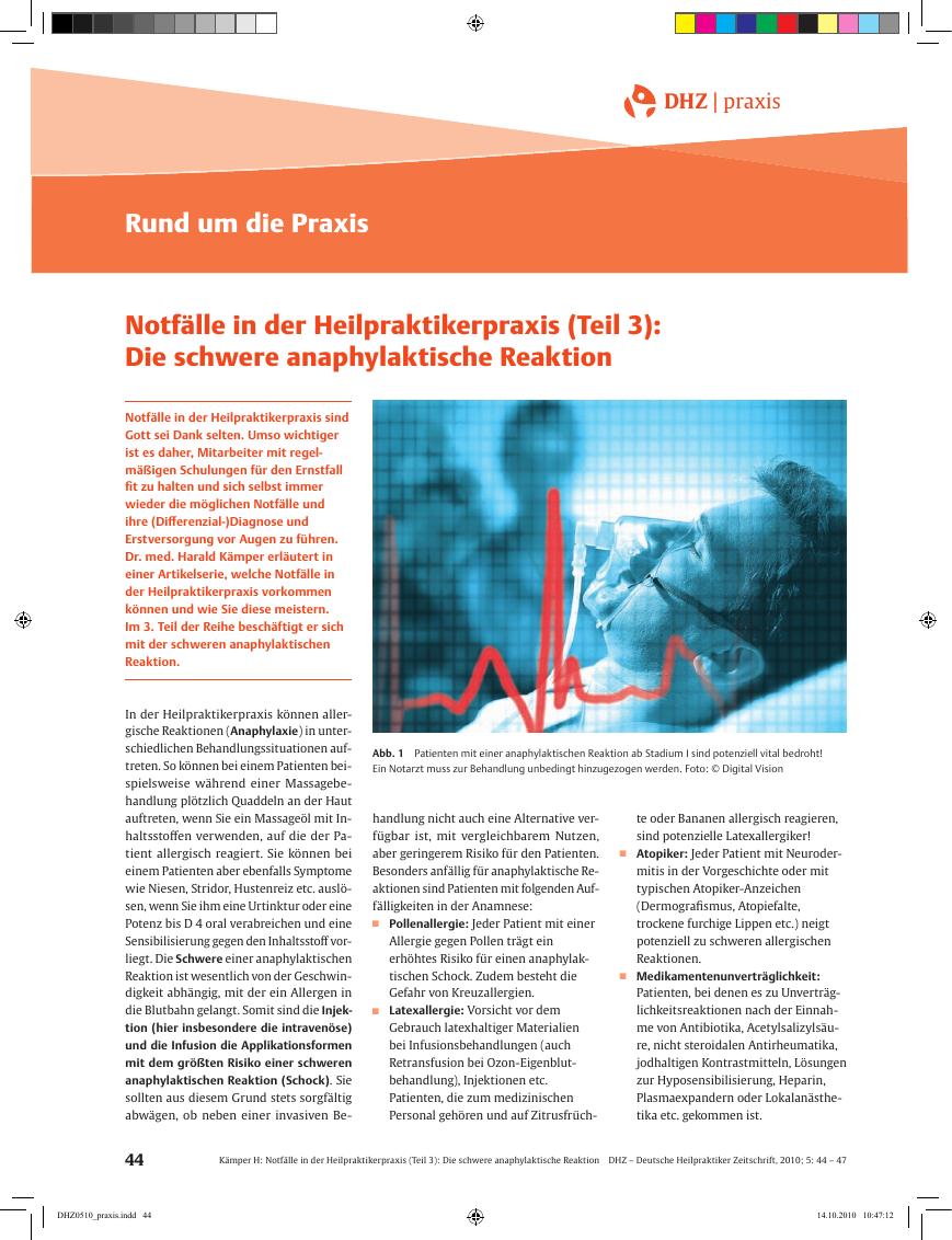 Vorschauseite 1: Rund um die Praxis – Notfälle in der Heilpraktikerpraxis (Teil 3): Die schwere anaphylaktische Reaktion