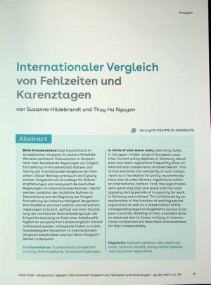 Vorschauseite 1: Internationaler Vergleich von Fehlzetten und Kar@nzta. gen