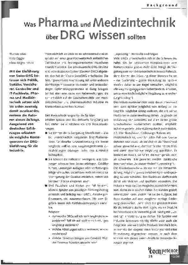 Vorschauseite 1: Was Pharma und Medizintechnik über DRG wissen sollten