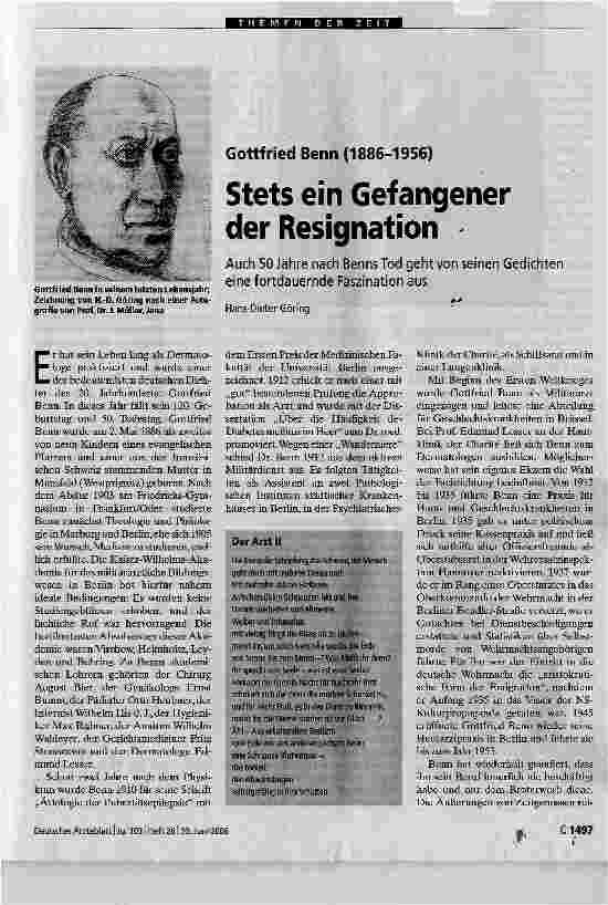 Vorschauseite 1: Gottfried Benn (1886-1956)Stets ein Gefangener der Resignation