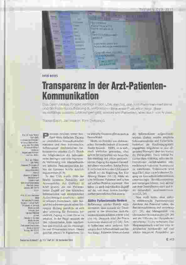 Vorschauseite 1: Transparenz in der Arzt-Patienten- Kommunikation