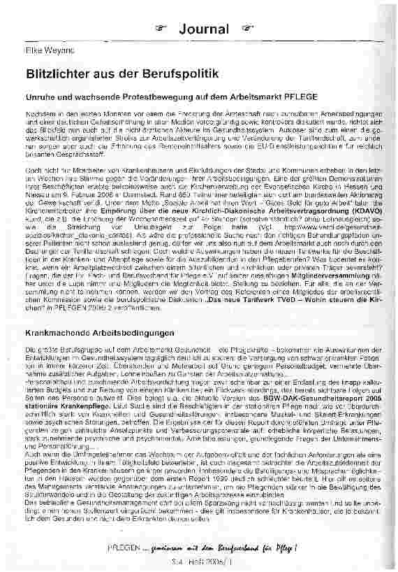 Vorschauseite 1: Blitzlichter aus der BerufspolitikUnruhe und wachsende Protestbewegung auf dem Arbeitsmarkt PFLEGE