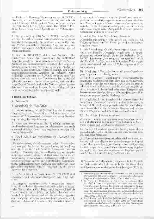 Vorschauseite 2: Zur Anwendbarkeit der Health-Claims-VO auf Pipettenfläschchen RESCUE-Produkte